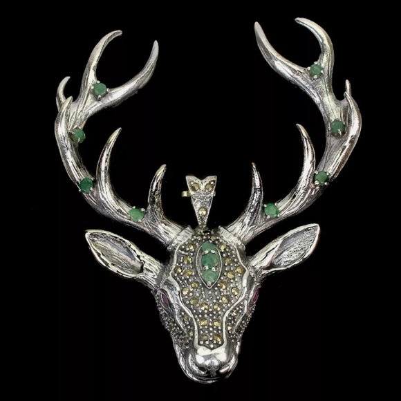OOAK DESIGNER Jewelry - Multi Gemstone Stag Head Pendant dd